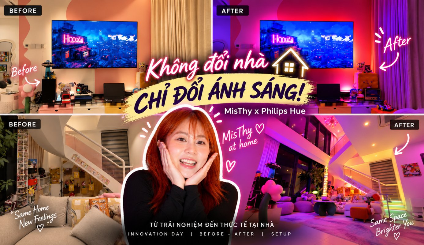 NHÀ MISTHY TRƯỚC VÀ SAU KHI LẮP DÀN ĐÈN PHILIPS HUE: KHÁC ĐẾN MỨC NÀO?